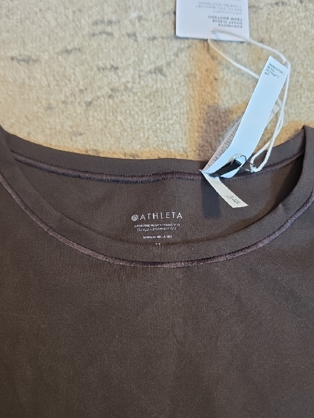 Athleta BodyMove Short Sleeve Crew Bodysuit color "Truffle", M, NWT - Picture 2 of 14